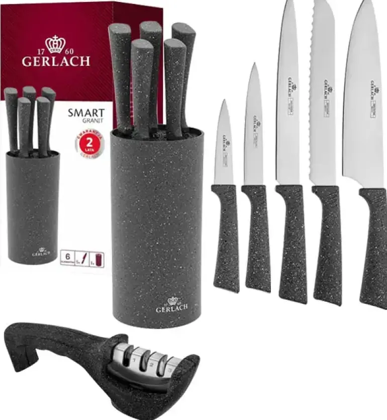 GERLACH SMART GRANIT Komplet 5 noży w bloku + ostrzałka 3w1