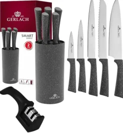 GERLACH SMART GRANIT Komplet 5 noży w bloku + ostrzałka 2w1