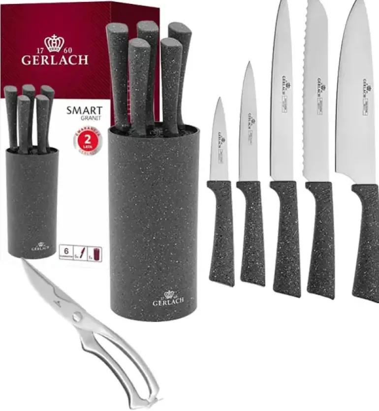 GERLACH SMART GRANIT Komplet 5 noży w bloku + nożyce do drobiu