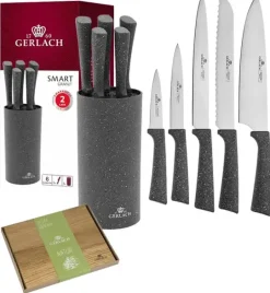 GERLACH SMART GRANIT Komplet 5 noży w bloku + deska dębowa 30 x 24 cm