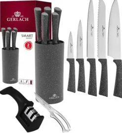 GERLACH SMART GRANIT Komplet 5 noży w bloku + ostrzałka 2w1 + nożyce do drobiu