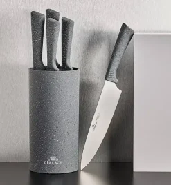 GERLACH SMART GRANIT Komplet 5 noży w bloku + ostrzałka 3w1 +deska drewniana Natur