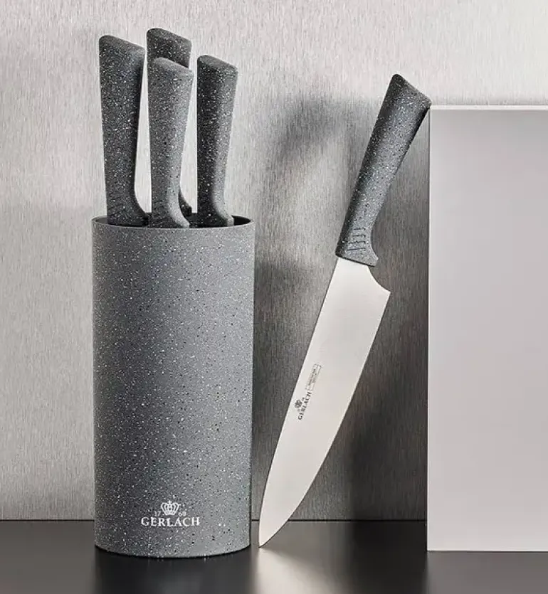 GERLACH SMART GRANIT Komplet 5 noży w bloku + Tasak do ziół z deską +nożyce do drobiu