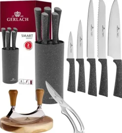 GERLACH SMART GRANIT Komplet 5 noży w bloku + Tasak do ziół z deską +nożyce do drobiu