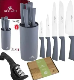GERLACH SMART GREY Komplet 5 noży w bloku + ostrzałka+ deska