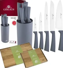 GERLACH SMART GREY Komplet 5 noży w bloku + komplet desek dębowych