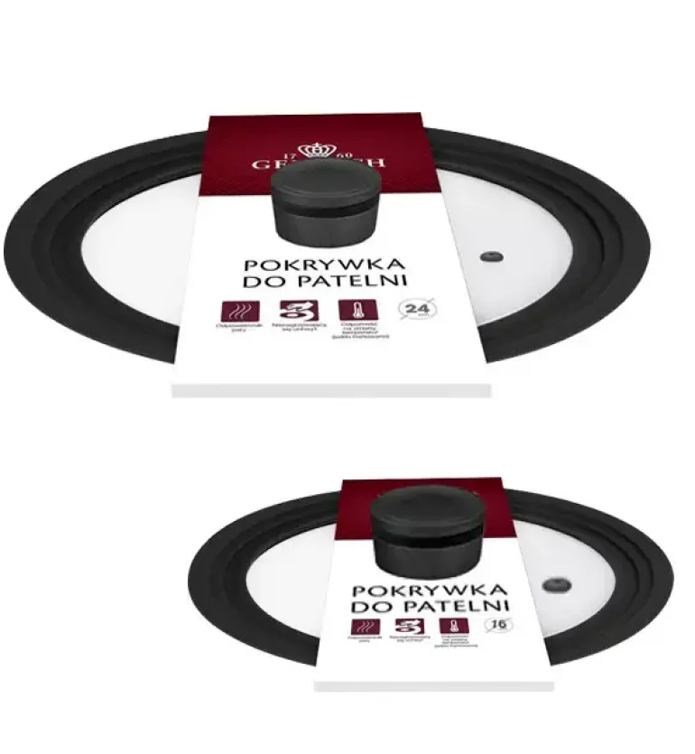 GERLACH SMART Komplet dwóch pokrywek 16/18/20 + 24/26/28 cm/ szkło + silikon