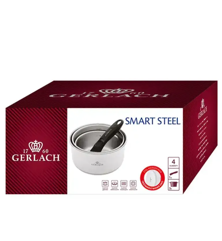 GERLACH SMART STEEL Komplet 3 garnków 16/18/20 cm + odpinana rączka / indukcja