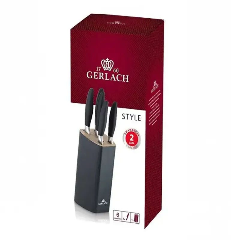 GERLACH STYLE Komplet 5 noży w bloku + komplet desek dębowych