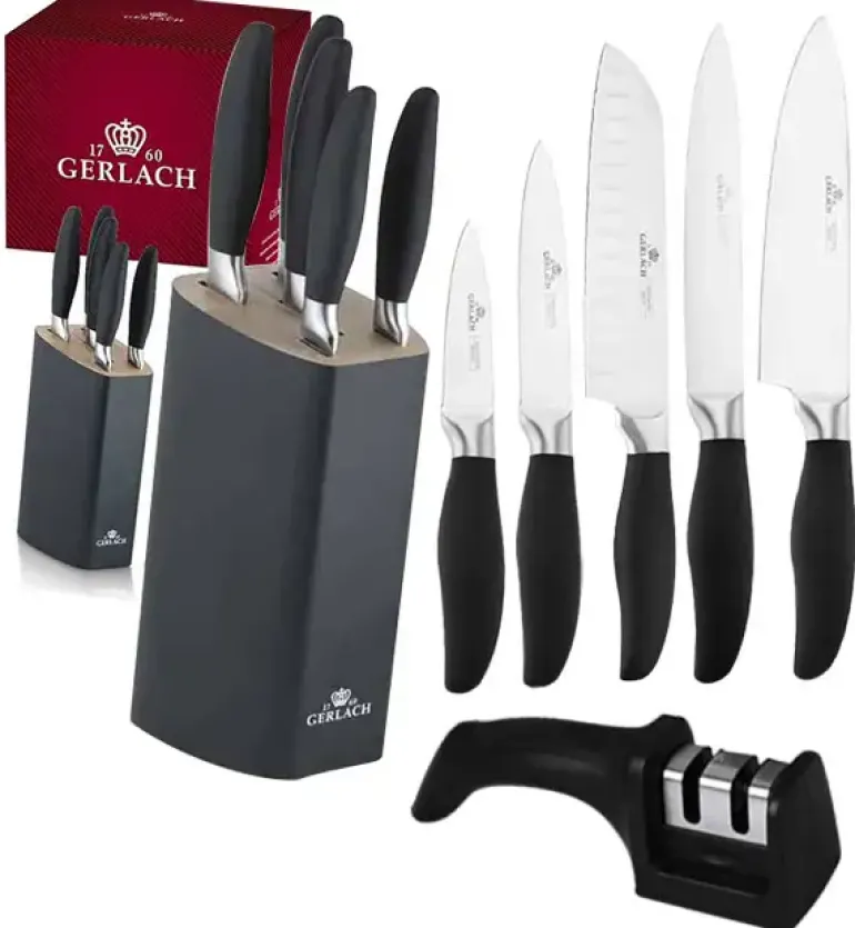 GERLACH STYLE PLUS Komplet 5 noży w bloku + ostrzałka 2w1