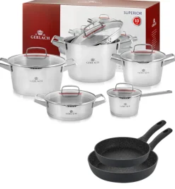 GERLACH SUPERIOR Komplet Garnki z pokrywkami 10 el + patelnie Gerlach Granitex 20, 28 cm