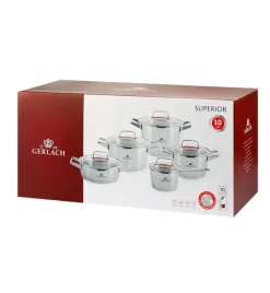 GERLACH SUPERIOR Komplet Garnki z pokrywkami 10 el + patelnie Gerlach Harmony Classic 28, 20 cm + pokrywki