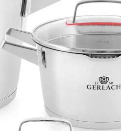 GERLACH SUPERIOR Komplet Garnki z pokrywkami 10 el + patelnie Gerlach Ambiente ThermoCoat 20, 24, 28 cm + Patelnia naleśnikowa 26 cm