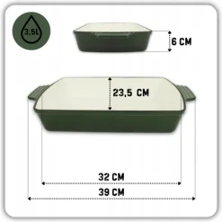 HAGE Forma do zapiekania brytfanna żeliwna 3,5 l emaliowana 32x23,5 cm / butelkowa zieleń