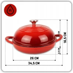 HAGE Garnek do pieczenia chleba 2 l żeliwny emaliowany 26 cm / czerwony