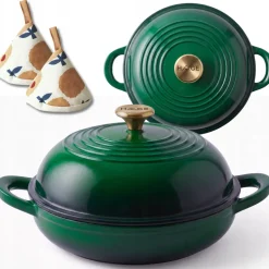 HAGE Garnek do pieczenia chleba 2 l żeliwny emaliowany 26 cm / butelkowa zieleń