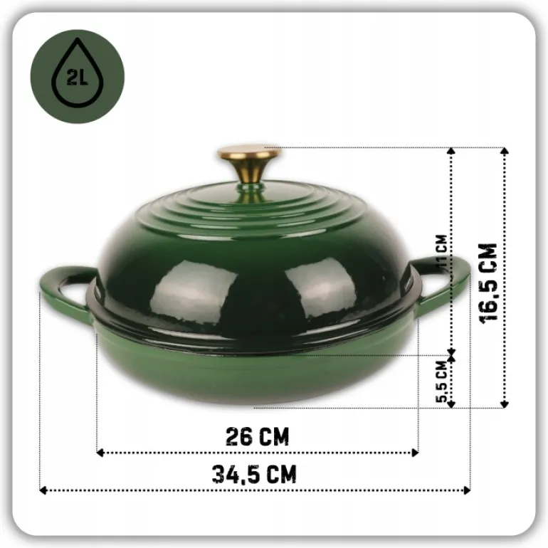 HAGE Garnek do pieczenia chleba 2 l żeliwny emaliowany 26 cm / butelkowa zieleń