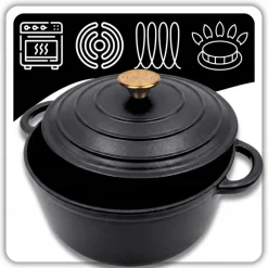 HAGE Garnek żeliwny emaliowany 3 l z pokrywką 22 cm czarny mat