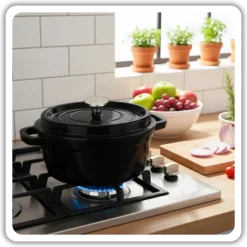 HAGE Garnek żeliwny emaliowany 4 l z pokrywką 24 cm czarny