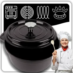 HAGE Garnek żeliwny emaliowany 4 l z pokrywką 24 cm czarny