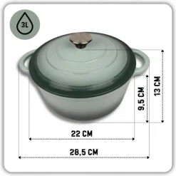 HAGE Garnek żeliwny emaliowany 3 l z pokrywką 22 cm sól morska