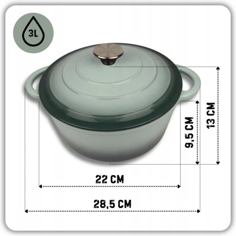 HAGE Garnek żeliwny emaliowany 3 l z pokrywką 22 cm sól morska