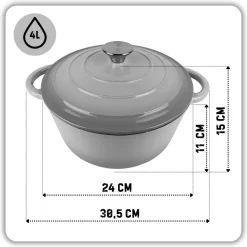 HAGE Garnek żeliwny emaliowany 4 l z pokrywką 24 cm szary