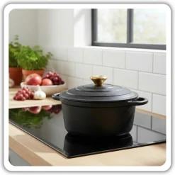 HAGE Garnek żeliwny emaliowany 5 l z pokrywką 26 cm czarny mat