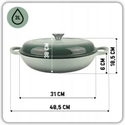 HAGE Niski garnek żeliwny emaliowany 3 l z pokrywką 30 cm sól morska