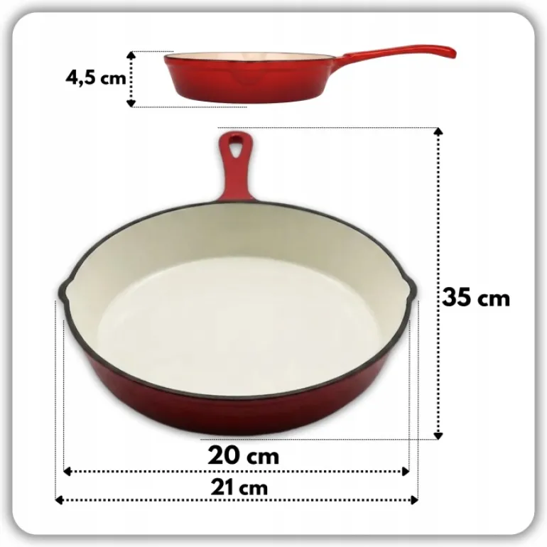 HAGE Patelnia żeliwna 20 cm / czerwona