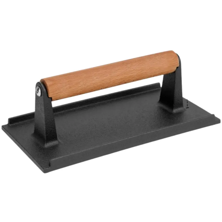 HAGE Prasa do burgerów żeliwna prostokątna 10x20 cm drewniany uchwyt