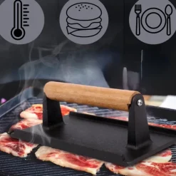 HAGE Prasa do burgerów żeliwna prostokątna 10x20 cm drewniany uchwyt