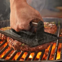 HAGE Prasa do burgerów żeliwna prostokątna 10x20 cm drewniany uchwyt