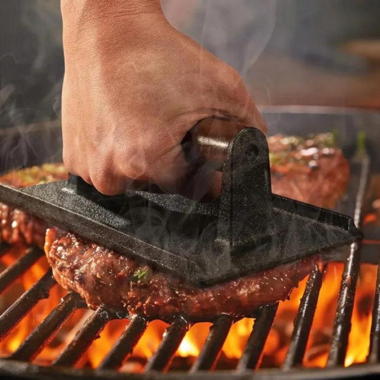 HAGE Prasa do burgerów żeliwna prostokątna 10x20 cm drewniany uchwyt