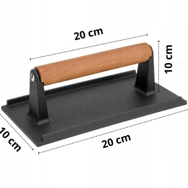 HAGE Prasa do burgerów żeliwna prostokątna 10x20 cm drewniany uchwyt
