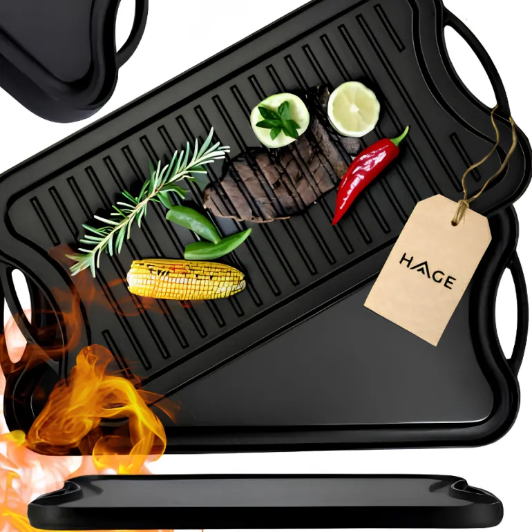 HAGE Płyta patelnia żeliwna grillowa 51x26 cm dwustronna