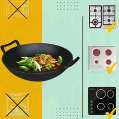 HAGE Wok żeliwny 31 cm dwa uchwyty Cast Iron