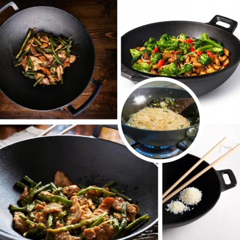 HAGE Wok żeliwny 31 cm dwa uchwyty Cast Iron