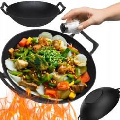 HAGE Wok żeliwny 31 cm dwa uchwyty Cast Iron