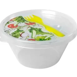 HEGA Lunch box z widelcem / Ø 14 cm / transparentny, zielony / tworzywo sztuczne