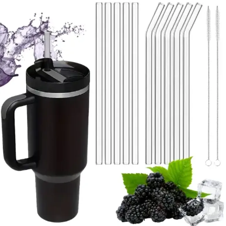 IMCHEX | BLACK | Kubek termiczny 1200 ml ze słomką + 10 szklanych słomek