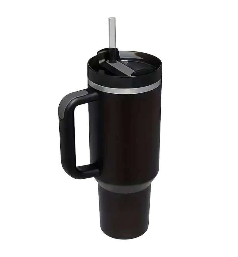 IMCHEX | BLACK | Kubek termiczny 1200 ml ze słomką + 10 szklanych słomek
