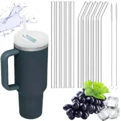 IMCHEX | CHARCOAL | Kubek termiczny 1200 ml ze słomką + 10 szklanych słomek