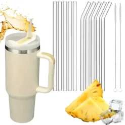 IMCHEX | CREAM | Kubek termiczny 1200 ml ze słomką + 10 szklanych słomek