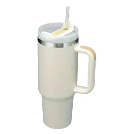 IMCHEX | CREAM | Kubek termiczny 1200 ml ze słomką + 10 szklanych słomek
