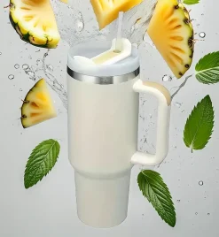 IMCHEX | CREAM | Kubek termiczny 1200 ml ze słomką + 10 szklanych słomek