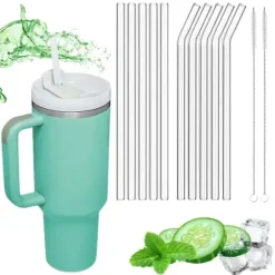 IMCHEX | EUCALYPTUS | Kubek termiczny 1200 ml ze słomką + 10 szklanych słomek