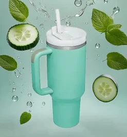 IMCHEX | EUCALYPTUS | Kubek termiczny 1200 ml ze słomką + 10 szklanych słomek