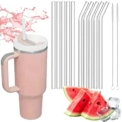 IMCHEX | PINK DUSK | Kubek termiczny 1200 ml ze słomką + 10 szklanych słomek