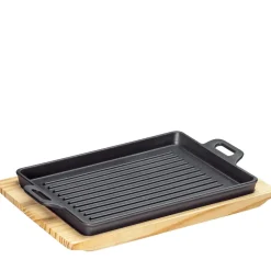 KÜCHENPROFI | BBQ | patelnia grillowa na podstawce, 32 x 22 x 3,5 cm, żeliwo/drewno sosnowe